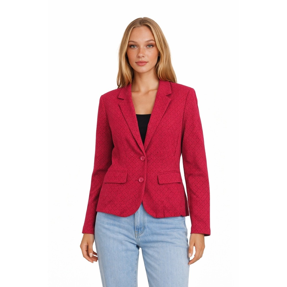 Talbots Blazer Womens Size 14 Pink Eyelet Cotton Notched Lapel Two Button Jacket